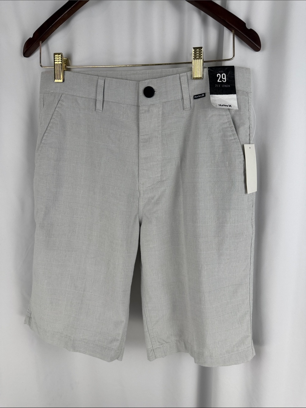 Hurley Light Gray Plaid Flat Front Men's Shorts